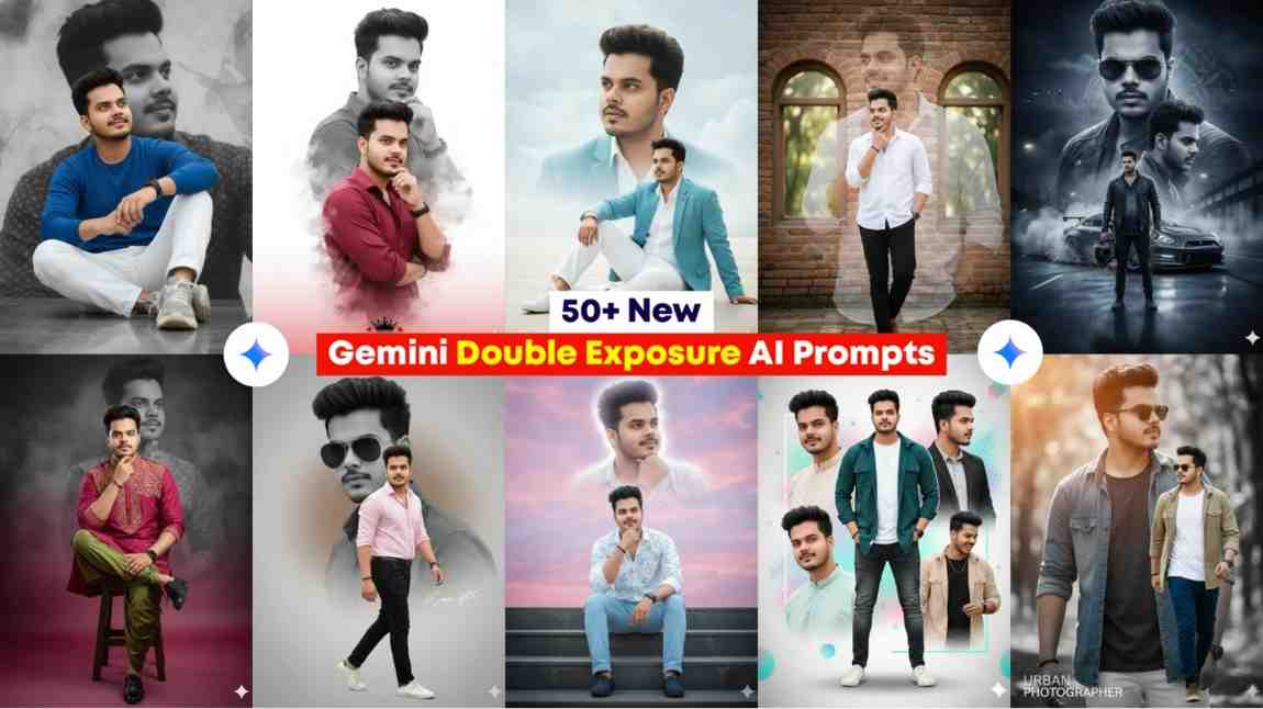 Double exposure photo editing Gemini prompts