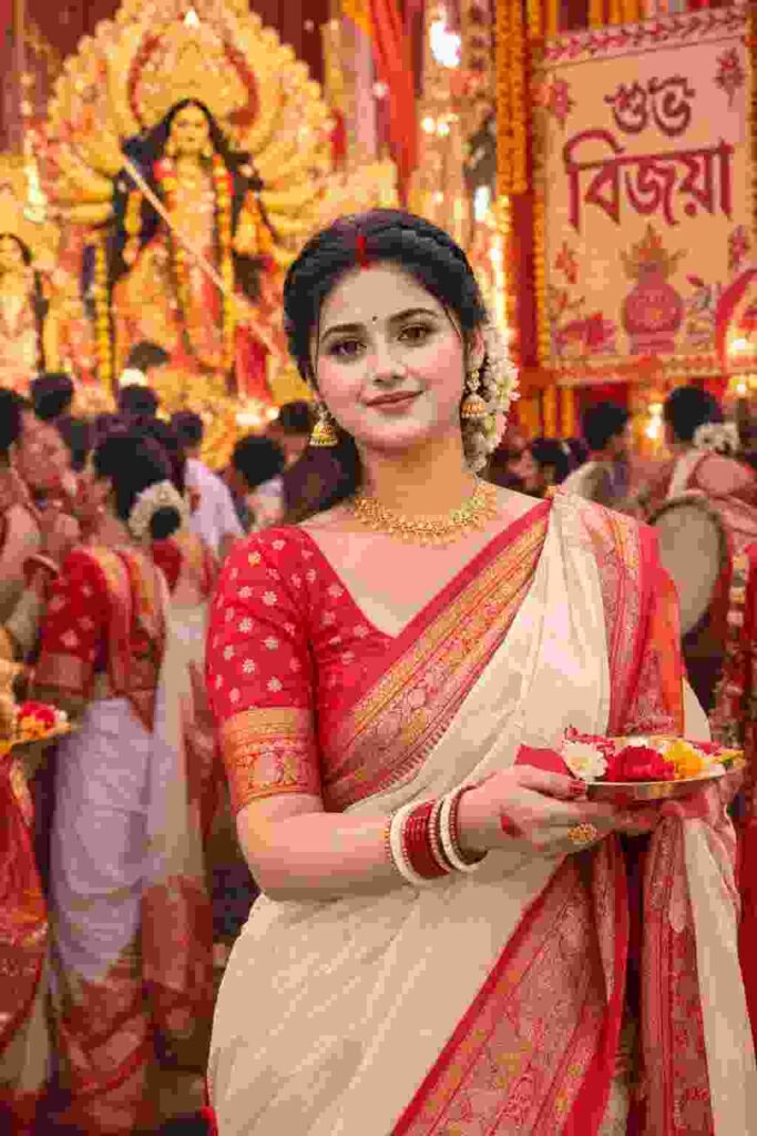 Durga Puja Photo Editing Prompt for Girls